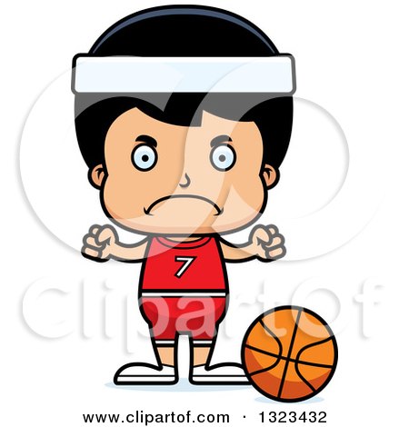 Clipart of a Cartoon Mad Hispanic Boy Basketball Player - Royalty Free Vector Illustration by Cory Thoman