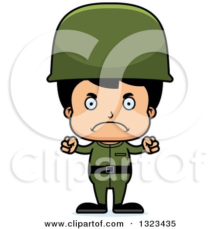 Clipart of a Cartoon Mad Hispanic Boy Soldier - Royalty Free Vector Illustration by Cory Thoman