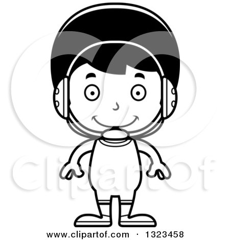 Lineart Clipart of a Cartoon Black and White Happy Hispanic Boy Wrestler - Royalty Free Outline Vector Illustration by Cory Thoman