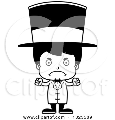 Lineart Clipart of a Cartoon Black and White Mad Hispanic Boy Circus Ringmaster - Royalty Free Outline Vector Illustration by Cory Thoman