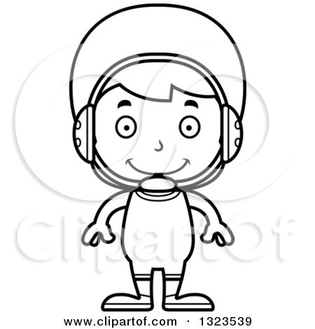 Lineart Clipart of a Cartoon Black and White Happy Boy Wrestler - Royalty Free Outline Vector Illustration by Cory Thoman