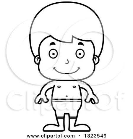 Lineart Clipart of a Cartoon Black and White Happy Boy Swimmer - Royalty Free Outline Vector Illustration by Cory Thoman