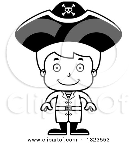 Lineart Clipart of a Cartoon Black and White Happy Pirate Boy - Royalty Free Outline Vector Illustration by Cory Thoman