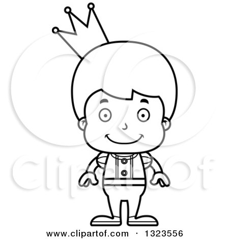 Lineart Clipart of a Cartoon Black and White Happy Boy Prince - Royalty Free Outline Vector Illustration by Cory Thoman