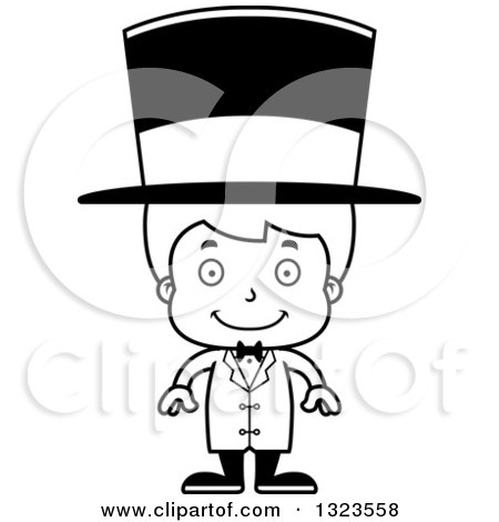 Lineart Clipart of a Cartoon Black and White Happy Boy Circus Ringmaster - Royalty Free Outline Vector Illustration by Cory Thoman