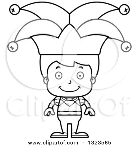 Lineart Clipart of a Cartoon Black and White Happy Boy Jester - Royalty Free Outline Vector Illustration by Cory Thoman