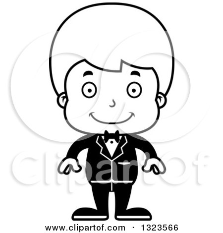 Lineart Clipart of a Cartoon Black and White Happy Boy Groom - Royalty Free Outline Vector Illustration by Cory Thoman