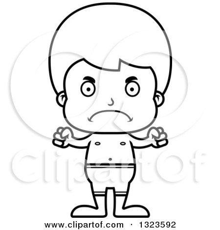 Lineart Clipart of a Cartoon Black and White Mad Boy Swimmer - Royalty Free Outline Vector Illustration by Cory Thoman