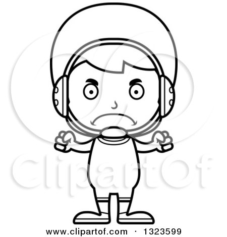 Lineart Clipart of a Cartoon Black and White Mad Boy Wrestler - Royalty Free Outline Vector Illustration by Cory Thoman