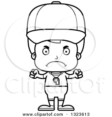 Lineart Clipart of a Cartoon Black and White Mad Boy Sports Coach - Royalty Free Outline Vector Illustration by Cory Thoman