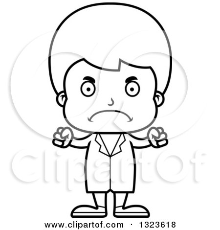 Lineart Clipart of a Cartoon Black and White Mad Boy Doctor - Royalty Free Outline Vector Illustration by Cory Thoman