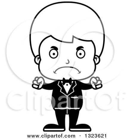 Lineart Clipart of a Cartoon Black and White Mad Boy Groom - Royalty Free Outline Vector Illustration by Cory Thoman