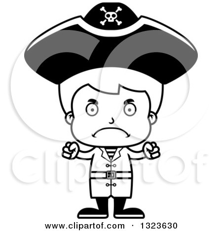 Lineart Clipart of a Cartoon Black and White Mad Pirate Boy - Royalty Free Outline Vector Illustration by Cory Thoman