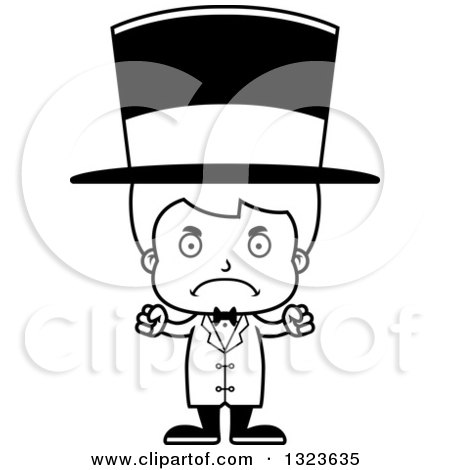 Lineart Clipart of a Cartoon Black and White Mad Boy Circus Ringmaster - Royalty Free Outline Vector Illustration by Cory Thoman