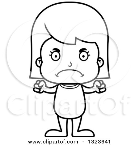 Outline Clipart of a Cartoon Black and White Mad Girl Swimmer - Royalty Free Lineart Vector Illustration by Cory Thoman