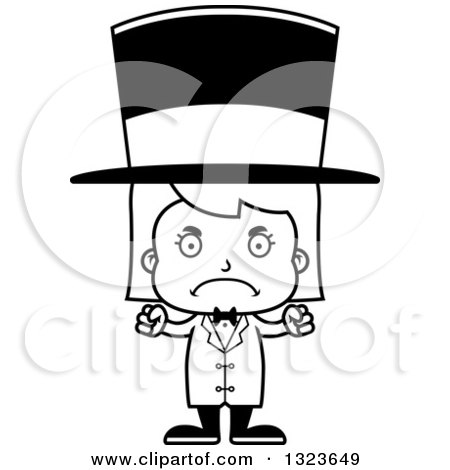 Outline Clipart of a Cartoon Black and White Mad Girl Circus Ringmaster - Royalty Free Lineart Vector Illustration by Cory Thoman