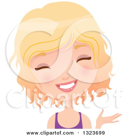 Clipart of an Avatar of a Happy Blond Caucasian Woman Presenting - Royalty Free Vector Illustration by Melisende Vector