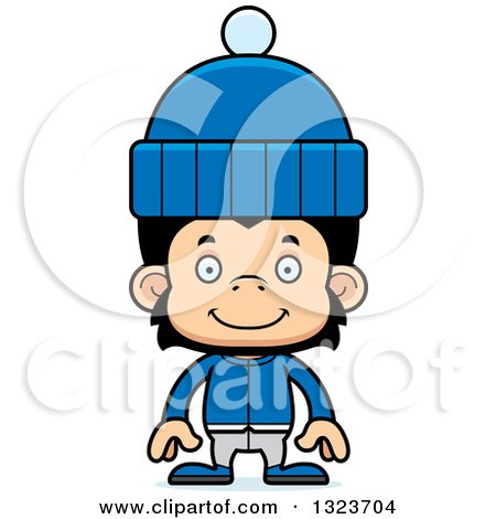 Clipart of a Cartoon Happy Chimpanzee Monkey in Winter Clothes - Royalty Free Vector Illustration by Cory Thoman