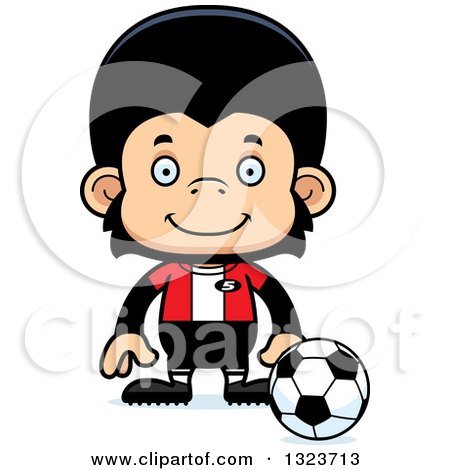 Clipart of a Cartoon Happy Chimpanzee Monkey Soccer Player - Royalty Free Vector Illustration by Cory Thoman