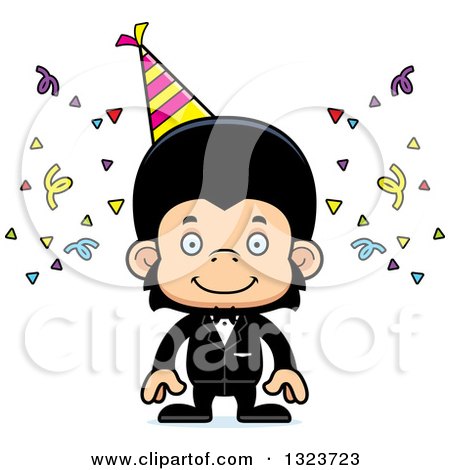 Clipart of a Cartoon Happy Party Chimpanzee Monkey - Royalty Free Vector Illustration by Cory Thoman