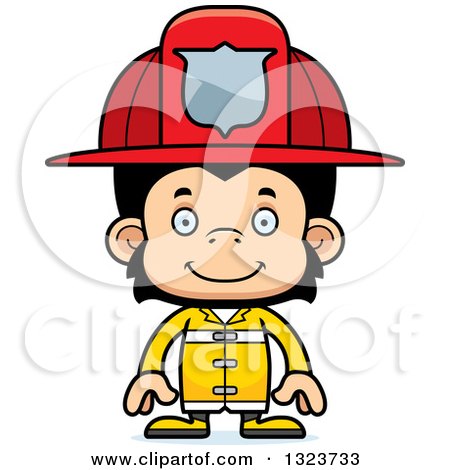 Clipart of a Cartoon Happy Chimpanzee Monkey Firefighter - Royalty Free Vector Illustration by Cory Thoman