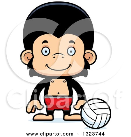 Clipart of a Cartoon Happy Chimpanzee Monkey Beach Volleyball Player - Royalty Free Vector Illustration by Cory Thoman