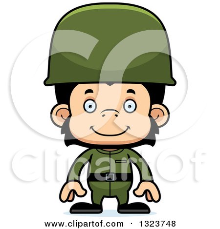 Clipart of a Cartoon Happy Chimpanzee Monkey Soldier - Royalty Free Vector Illustration by Cory Thoman