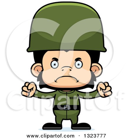 Clipart of a Cartoon Mad Chimpanzee Monkey Soldier - Royalty Free Vector Illustration by Cory Thoman