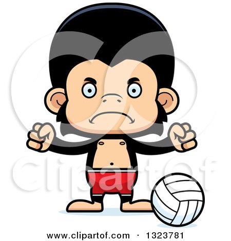Clipart of a Cartoon Mad Chimpanzee Monkey Beach Volleyball Player - Royalty Free Vector Illustration by Cory Thoman