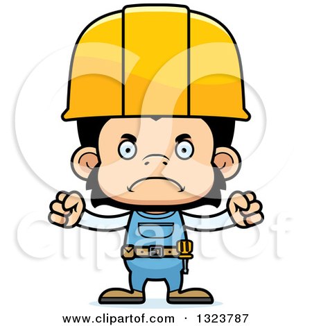 Clipart of a Cartoon Mad Chimpanzee Monkey Construction Worker - Royalty Free Vector Illustration by Cory Thoman