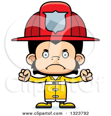 Clipart of a Cartoon Mad Chimpanzee Monkey Firefighter - Royalty Free Vector Illustration by Cory Thoman