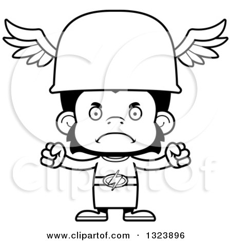 Lineart Clipart of a Cartoon Black and White Mad Chimpanzee Monkey Hermes - Royalty Free Outline Vector Illustration by Cory Thoman
