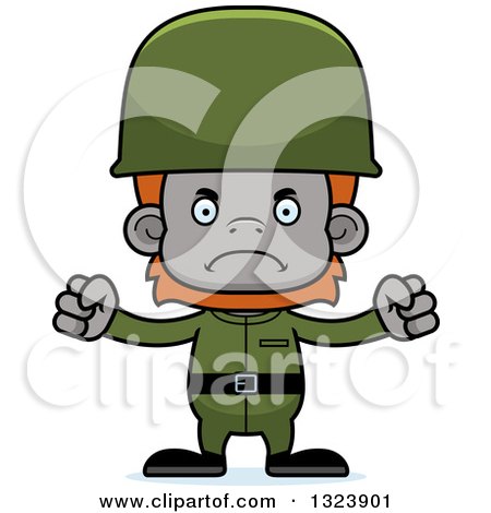 Clipart of a Cartoon Mad Orangutan Monkey Soldier - Royalty Free Vector Illustration by Cory Thoman