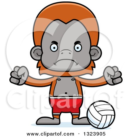 Clipart of a Cartoon Mad Orangutan Monkey Beach Volleyball Player - Royalty Free Vector Illustration by Cory Thoman