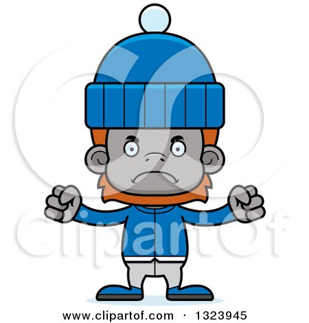 Clipart of a Cartoon Mad Orangutan Monkey in Winter Clothes - Royalty Free Vector Illustration by Cory Thoman