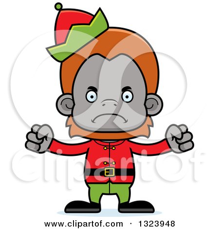 Clipart of a Cartoon Mad Christmas Elf Orangutan Monkey - Royalty Free Vector Illustration by Cory Thoman