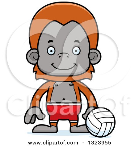 Clipart of a Cartoon Happy Orangutan Monkey Beach Volleyball Player - Royalty Free Vector Illustration by Cory Thoman
