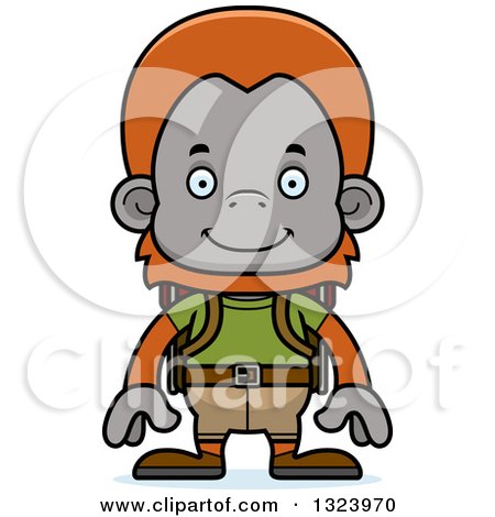 Clipart of a Cartoon Happy Orangutan Monkey Hiker - Royalty Free Vector Illustration by Cory Thoman