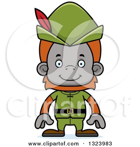 Clipart of a Cartoon Happy Robin Hood Orangutan Monkey - Royalty Free Vector Illustration by Cory Thoman