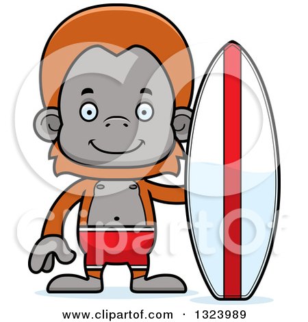 Clipart of a Cartoon Happy Orangutan Monkey Surfer - Royalty Free Vector Illustration by Cory Thoman