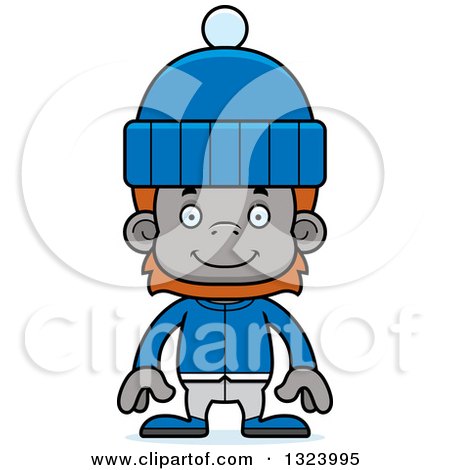 Clipart of a Cartoon Happy Orangutan Monkey in Winter Clothes - Royalty Free Vector Illustration by Cory Thoman