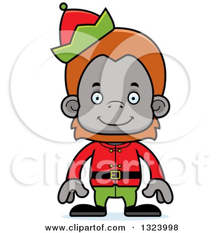 Clipart of a Cartoon Happy Christmas Elf Orangutan Monkey - Royalty Free Vector Illustration by Cory Thoman