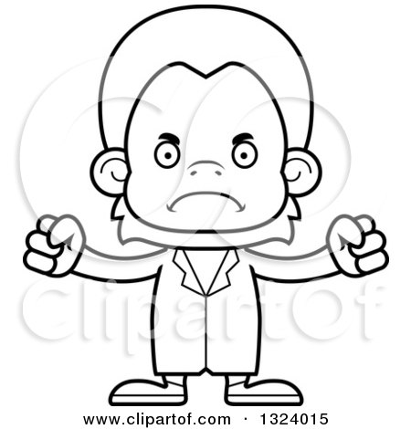 Lineart Clipart of a Cartoon Black and White Mad Orangutan Monkey Doctor - Royalty Free Outline Vector Illustration by Cory Thoman