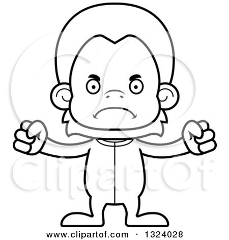 Lineart Clipart of a Cartoon Black and White Mad Orangutan Monkey in Pjs| Royalty Free Outline Vector Illustration by Cory Thoman