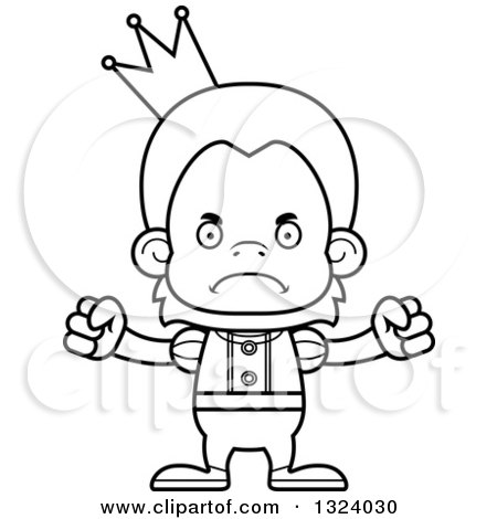 Lineart Clipart of a Cartoon Black and White Mad Orangutan Monkey Prince - Royalty Free Outline Vector Illustration by Cory Thoman