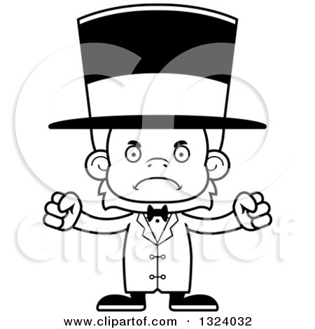 Lineart Clipart of a Cartoon Black and White Mad Orangutan Monkey Circus Ringmaster - Royalty Free Outline Vector Illustration by Cory Thoman