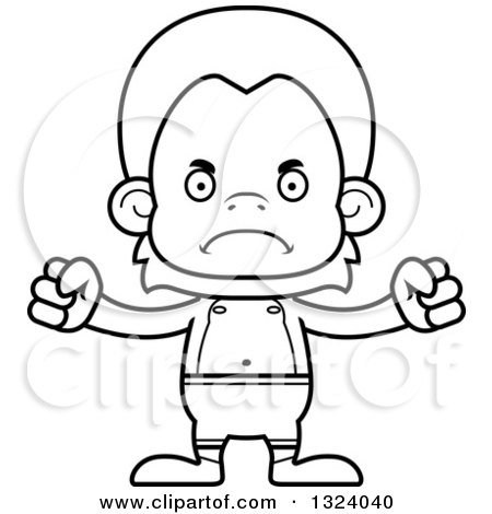 Lineart Clipart of a Cartoon Black and White Mad Orangutan Monkey Swimmer - Royalty Free Outline Vector Illustration by Cory Thoman