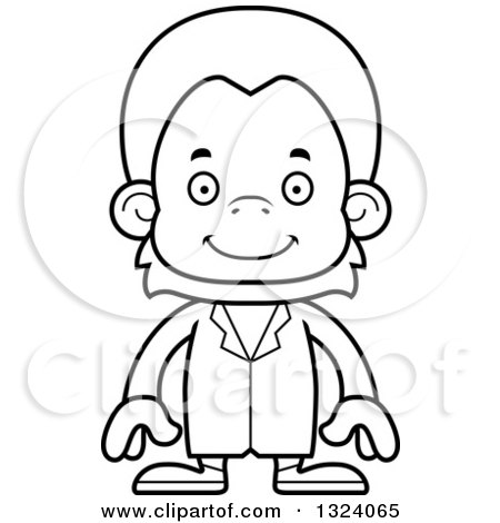 Lineart Clipart of a Cartoon Black and White Happy Orangutan Monkey Doctor - Royalty Free Outline Vector Illustration by Cory Thoman