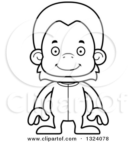 Lineart Clipart of a Cartoon Black and White Happy Orangutan Monkey in Pjs| Royalty Free Outline Vector Illustration by Cory Thoman
