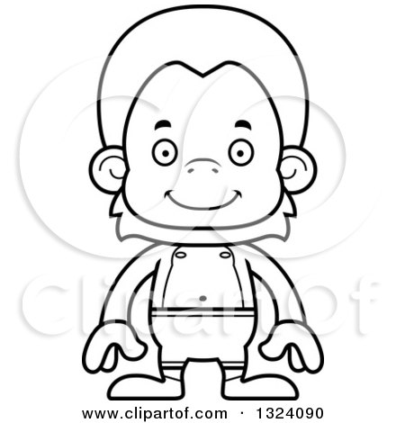 Lineart Clipart of a Cartoon Black and White Happy Orangutan Monkey Swimmer - Royalty Free Outline Vector Illustration by Cory Thoman